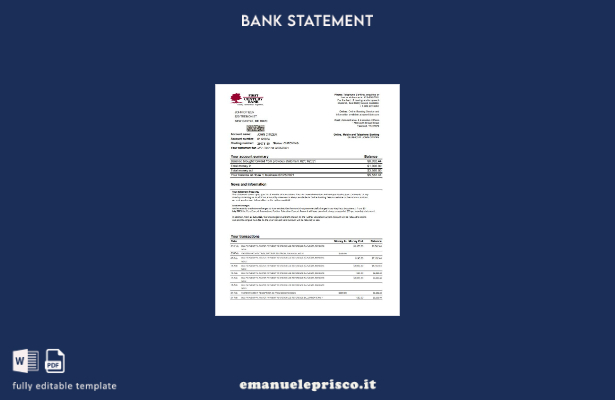modello Excel di estratto conto bancario USA del primo secolo in stile verificat
